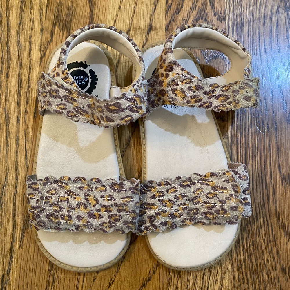 Livie & Luca Leopard Print Kids Sandals in Tan and Brown